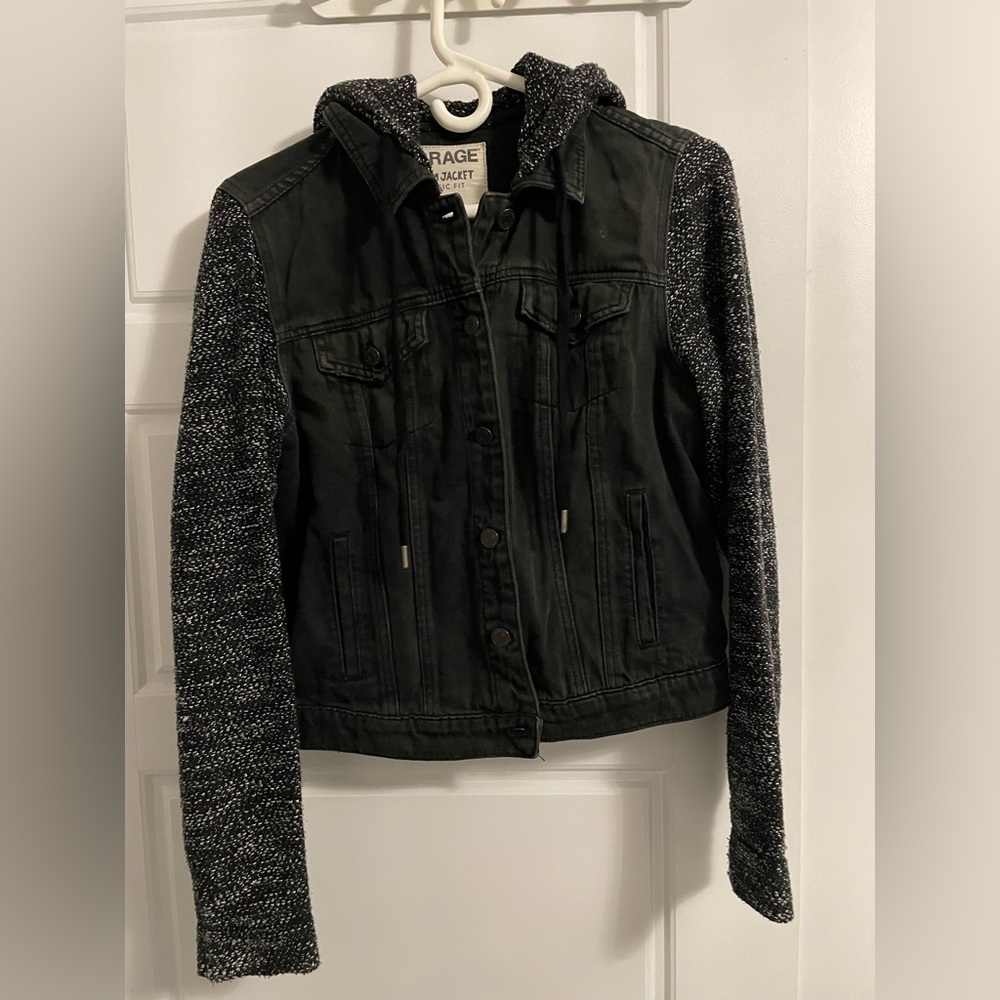Denim Hooded Sweater Jacket Garage